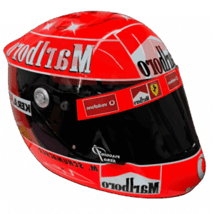 Full-scale replica of Michael Schumacher’s 2006 Formula 1 helmet, detailed collector’s display model.