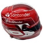 Réplica à escala real do capacete de Fórmula 1 de 2024 de Charles Leclerc, modelo de exibição de colecionador detalhado.