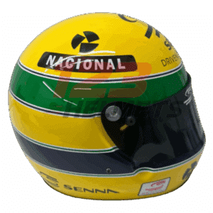 Full-scale replica of the Ayrton Senna 30th Anniversary Tribute helmet, detailed collector’s display model.