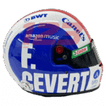 Full-scale replica of Pierre Gasly’s 2023 United States Grand Prix helmet tribute to François Cevert, detailed collector’s display model.