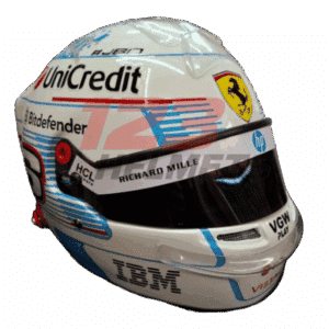 Full-scale replica of Charles Leclerc’s helmet for the 2025 Monaco Grand Prix, high-detail display model.
