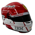 Full-scale replica of Charles Leclerc’s 2025 Formula 1 helmet, detailed collector’s display model.