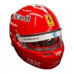Full-scale replica of Charles Leclerc’s 2025 Monza Grand Prix helmet, detailed collector’s display model.