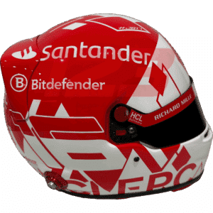 Full-scale replica of Charles Leclerc’s 2024 Monaco Grand Prix helmet, detailed collector’s display model.
