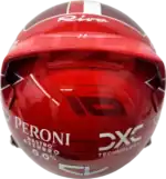 Replica racing helmet inspired by Charles Leclerc's 2024 Ferrari F1 design, featuring authentic team logos and colors.
