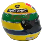 Full-scale replica of Ayrton Senna’s 1991 Formula 1 helmet, detailed collector’s display model.