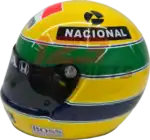 Full-scale replica of Ayrton Senna’s 1991 Formula 1 helmet, detailed collector’s display model.