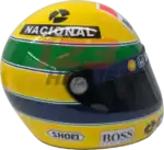 Full-scale replica of Ayrton Senna’s 1992 Formula 1 helmet, detailed collector’s display model.