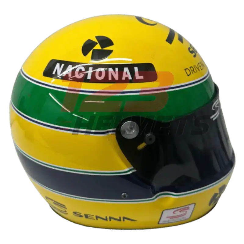 Ayrton Senna 30th Anniversary Tribute Full-Scale Replica Helmet Full-scale replica of the Ayrton Senna 30th Anniversary Tribute helmet, detailed collector’s display model.