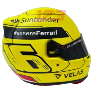 Full-scale replica of Charles Leclerc’s 2022 Monza Grand Prix helmet, detailed collector’s display model.