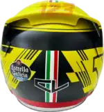 Full-scale replica of Charles Leclerc’s 2022 Monza Grand Prix helmet, detailed collector’s display model.