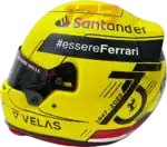 Full-scale replica of Charles Leclerc’s 2022 Monza Grand Prix helmet, detailed collector’s display model.