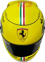 Full-scale replica of Charles Leclerc’s 2022 Monza Grand Prix helmet, detailed collector’s display model.