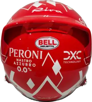 Full-scale replica of Charles Leclerc’s 2024 Monaco Grand Prix helmet, detailed collector’s display model.