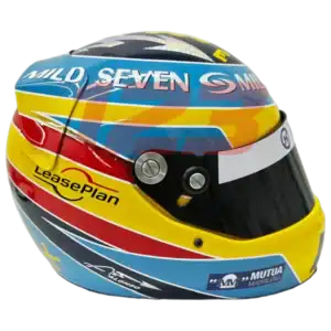 Full-scale replica of Fernando Alonso’s 2006 Formula 1 helmet, detailed collector’s display model.