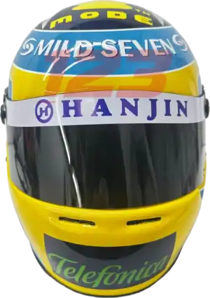 Full-scale replica of Fernando Alonso’s 2006 Formula 1 helmet, detailed collector’s display model.
