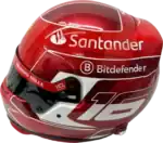 Full-scale replica of Charles Leclerc’s 2024 Formula 1 helmet, detailed collector’s display model.