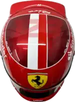 Full-scale replica of Charles Leclerc’s 2024 Formula 1 helmet, detailed collector’s display model.