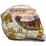 Full-scale replica of Max Verstappen’s “4 Titles” 2024 championship helmet, detailed collector’s display model.