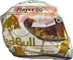 Full-scale replica of Max Verstappen’s “4 Titles” 2024 championship helmet, detailed collector’s display model.