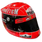 Full-scale replica of Michael Schumacher’s 2006 Formula 1 helmet, detailed collector’s display model.