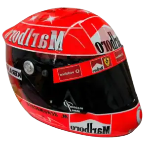 Full-scale replica of Michael Schumacher’s 2006 Formula 1 helmet, detailed collector’s display model.