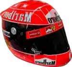 Full-scale replica of Michael Schumacher's 2002 Ferrari Formula 1 helmet, detailed collector's display model.
