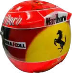 Full-scale replica of Michael Schumacher’s 2006 Formula 1 helmet, detailed collector’s display model.