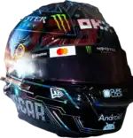 Full-scale replica of Oscar Piastri’s 2025 Austin Grand Prix “computer chip” helmet, detailed collector’s display model.