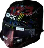 Full-scale replica of Oscar Piastri’s 2025 Austin Grand Prix “computer chip” helmet, detailed collector’s display model.