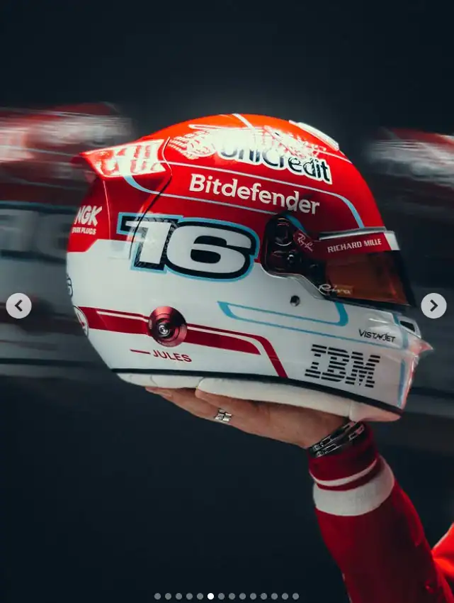 خوذة شارل لوكلير 2026 — لمحة أولى بلمسات baby blue