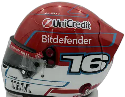 Charles Leclerc 2026 Ferrari replica helmet — front view showing the red-dominant base with Ferrari HP sponsor placement