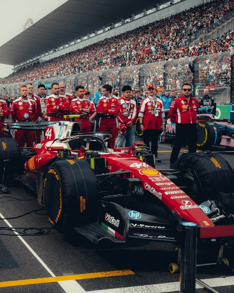 Photo shared by Scuderia Ferrari HP on April 26, 2026 tagging @lewishamilton, and @charles_leclerc. May be an image of poster, magazine, palm trees and text that says 'MIAMI INTERNATIONAL AUTODROME ษา