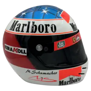 Michael Schumacher 2000 Ferrari F1 replica helmet — front view, collector display model
