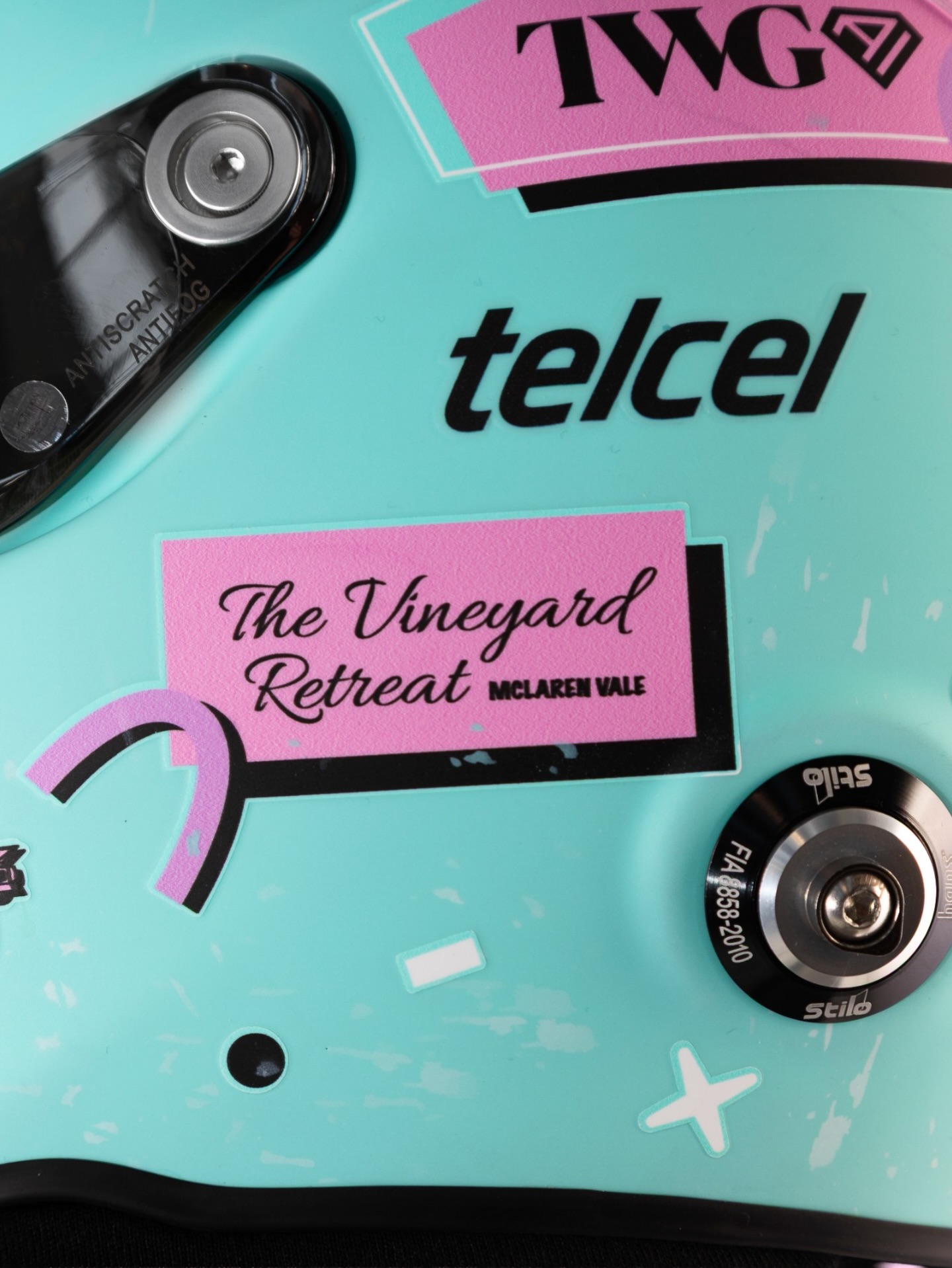 Photo shared by Stilo Official on May 01, 2026 tagging @valtteribottas, @stilo_usa, and @cadillacf1. May be an image of racing vehicles, helmet, portable cassette player and text.