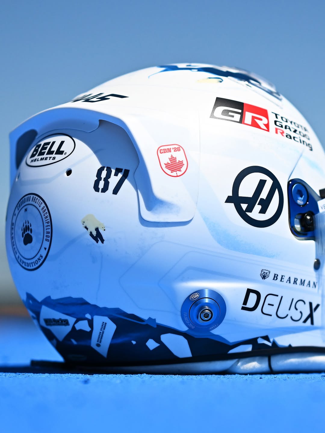 Ollie Bearman Canadian GP 2026 Montreal helmet reveal — Arctic polar bear theme