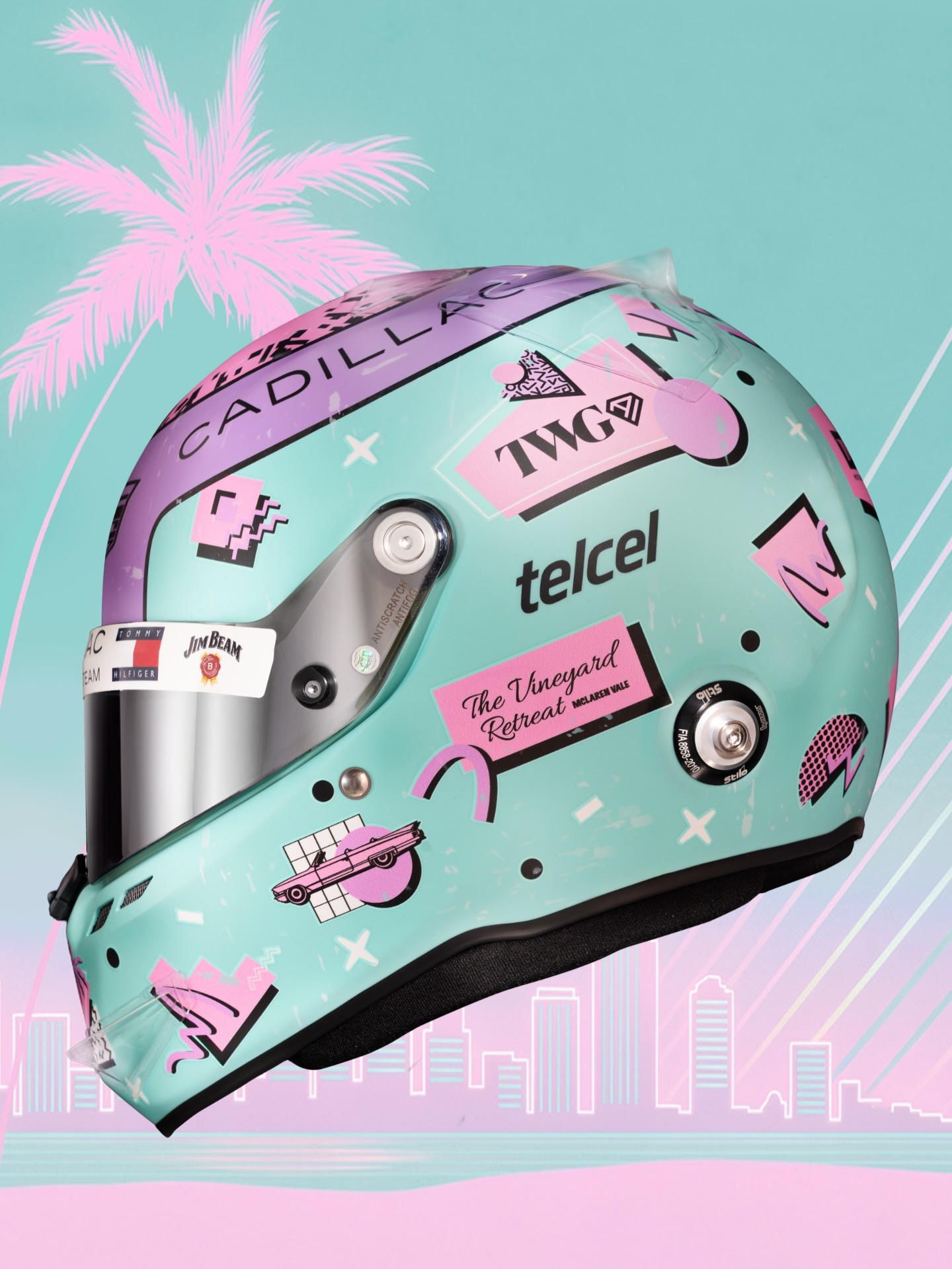 Photo shared by Stilo Official on May 01, 2026 tagging @valtteribottas, @stilo_usa, and @cadillacf1. May be an image of racing vehicles, helmet, portable cassette player and text.