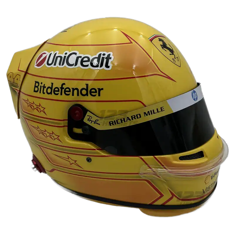 Full-size 1:1 F1 replica helmet, side view, showing the real F1 helmet size