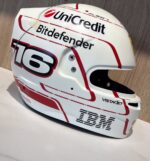 Charles Leclerc's red and egg-white classic Monaco Grand Prix Ferrari helmet (2026) — display/collector reference image (detail)