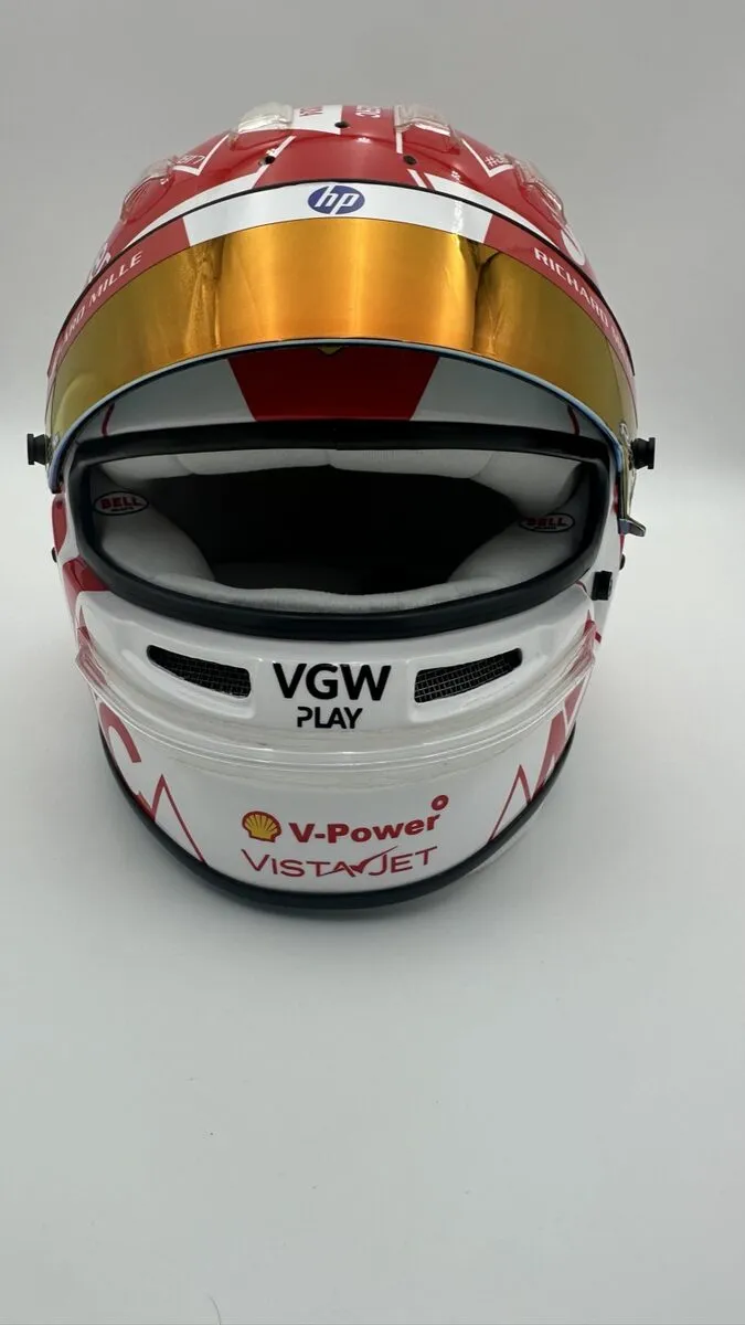 Iridium visor on a custom F1 replica display helmet