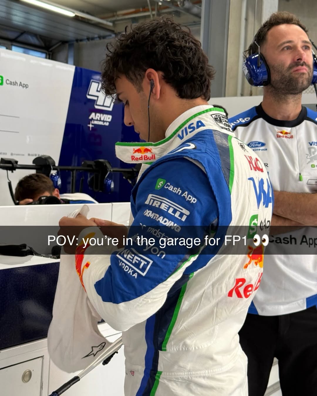 A quick little garage dump 🤳 #F1 #VCARB #AustrianGP It’s hot out there 💧 Stunning lid!! Another stunning lid!! Settled in 🪑