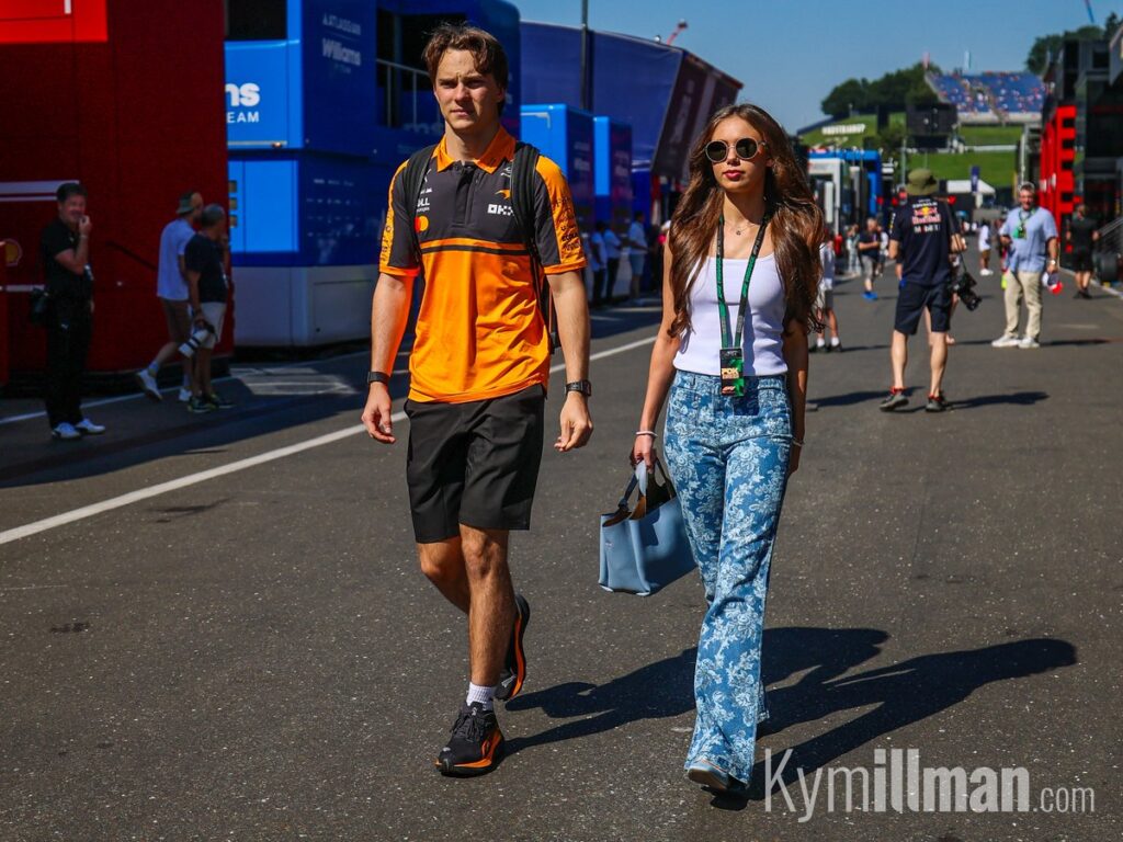 BLUE SKIES AHEAD Oscar Piastri arrives alongside Lily this morning under clear blue skies in Austria. The McLaren drive