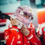 Lewis Hamilton's pink crystal Ferrari helmet for the 2026 Monaco Grand Prix — display/collector reference image (front)