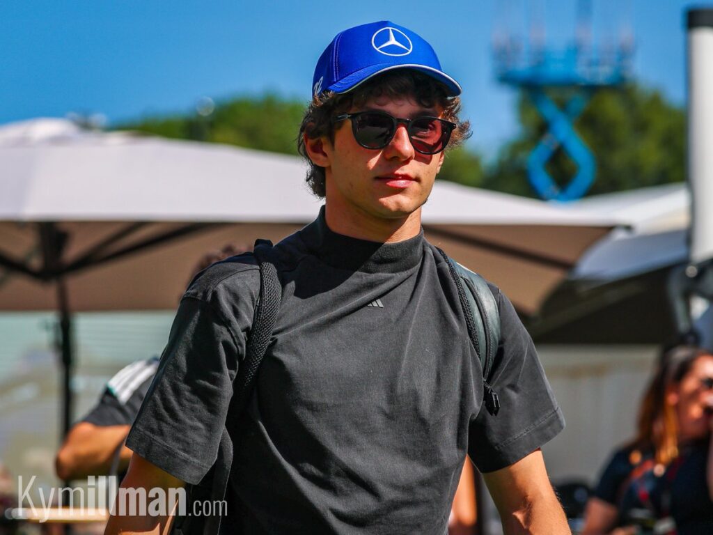 READY TO STRIKE Kimi Antonelli arrived in the paddock this morning ahead of the final practice session and today's all-