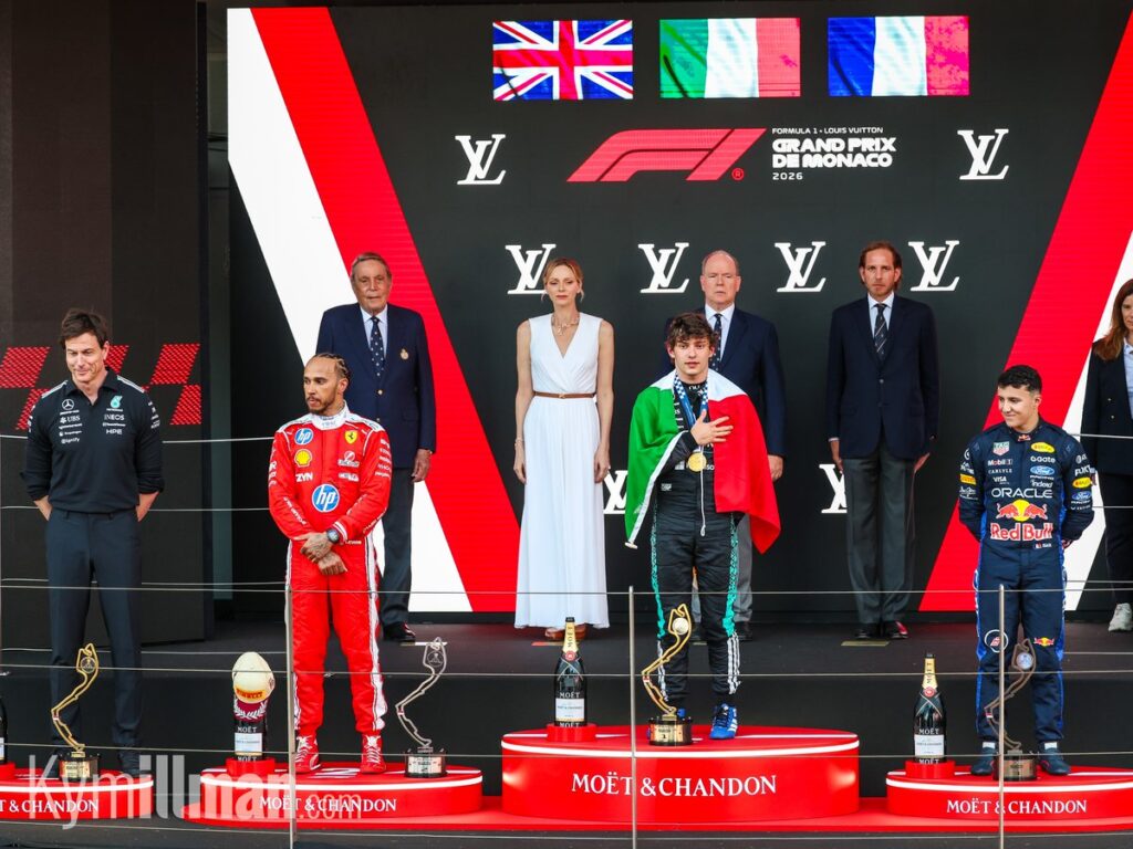TOP THREE The podium finishers from the 2026 Monaco Grand Prix: Kimi Antonelli, Lewis Hamilton and Isack Hadjar. They a