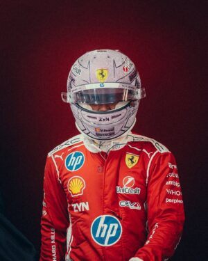 Lewis Hamilton's pink crystal Ferrari helmet for the 2026 Monaco Grand Prix — display/collector reference image (detail)