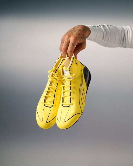 Lewis Hamilton's bright-yellow Puma boots with black detailing and yellow laces, 2026 British GP