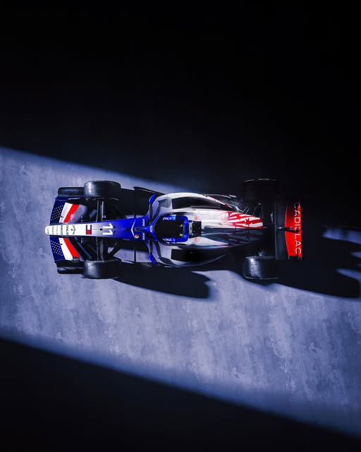 Cadillac F1 2026 British GP American livery — red rear wing with the CADILLAC wordmark