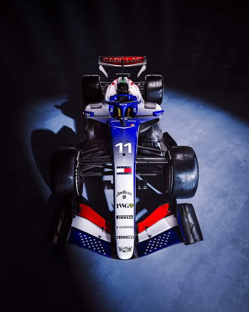 Cadillac F1 2026 British GP American livery — top-down front with race number 11 and stars-and-stripes nose