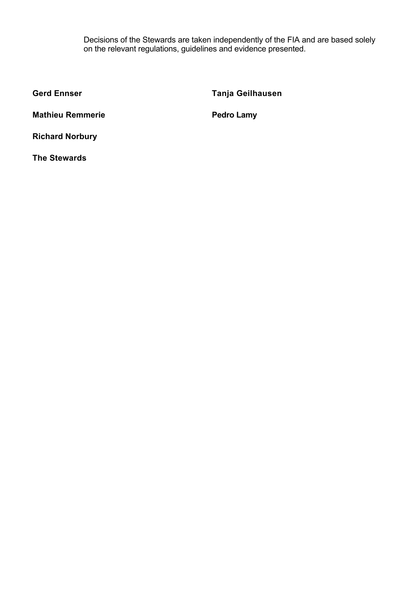 Documento de decisión de comisarios de la FIA